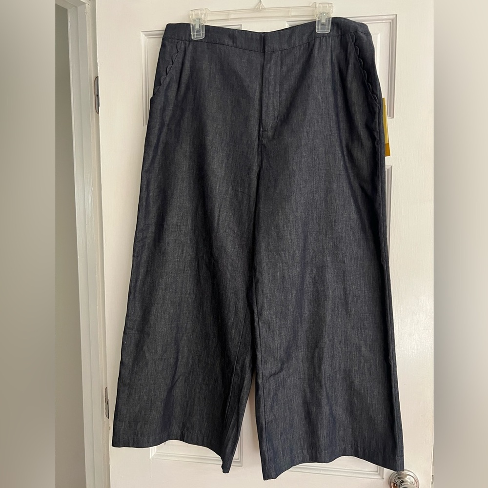 Kika Vargas Golden Tag Wide Leg Pants with Scallop Pocket